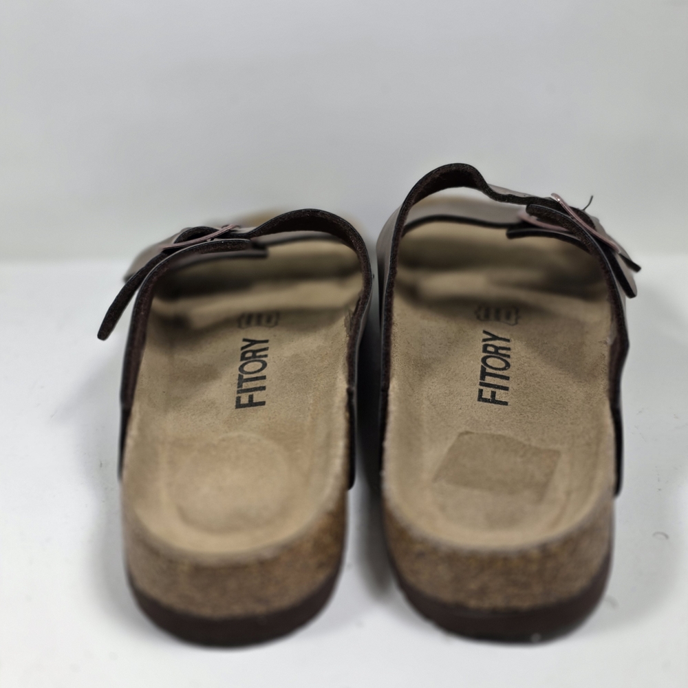 FITORY Mens Leather Insole Sandals with Two Buckles,Open Toe Slides - Picture 7 of 9